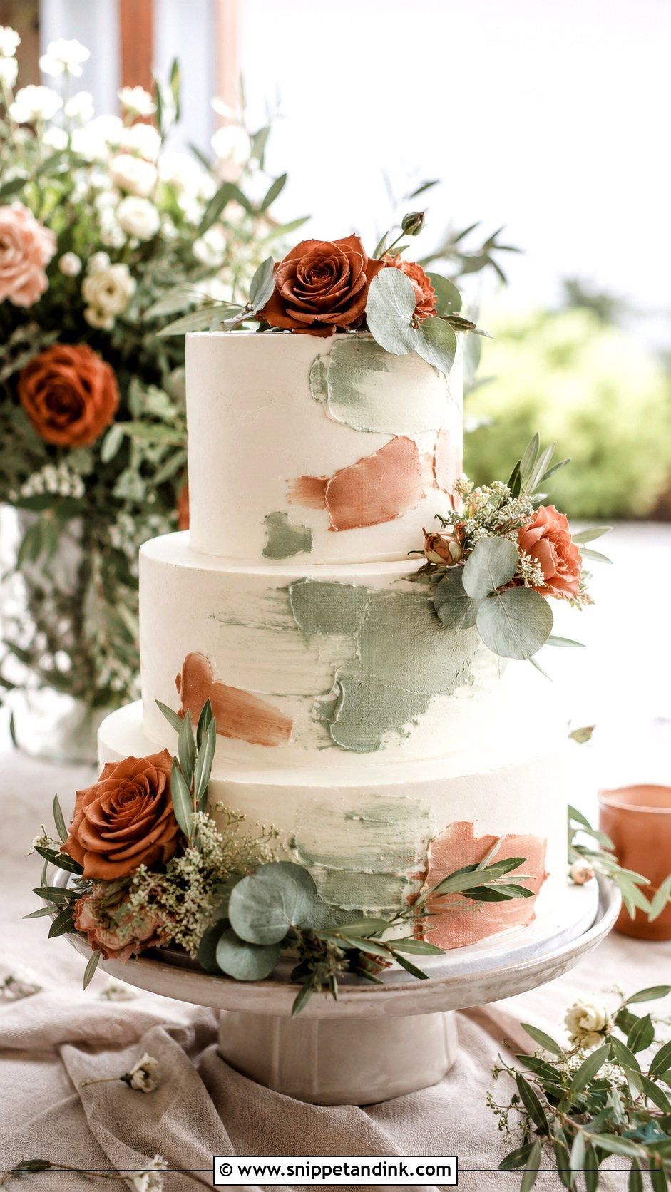 Terracotta And Sage Buttercream Wedding Cake - Snippet and Ink - 20 Terracotta and Sage Wedding Cake Ideas