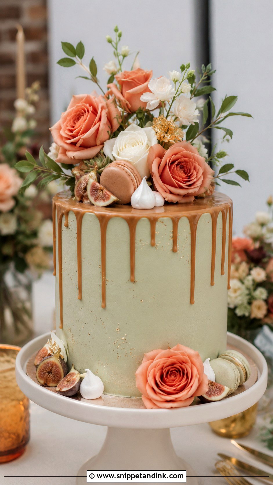 Terracotta And Sage Drip Wedding Cake - Snippet and Ink - 20 Terracotta and Sage Wedding Cake Ideas