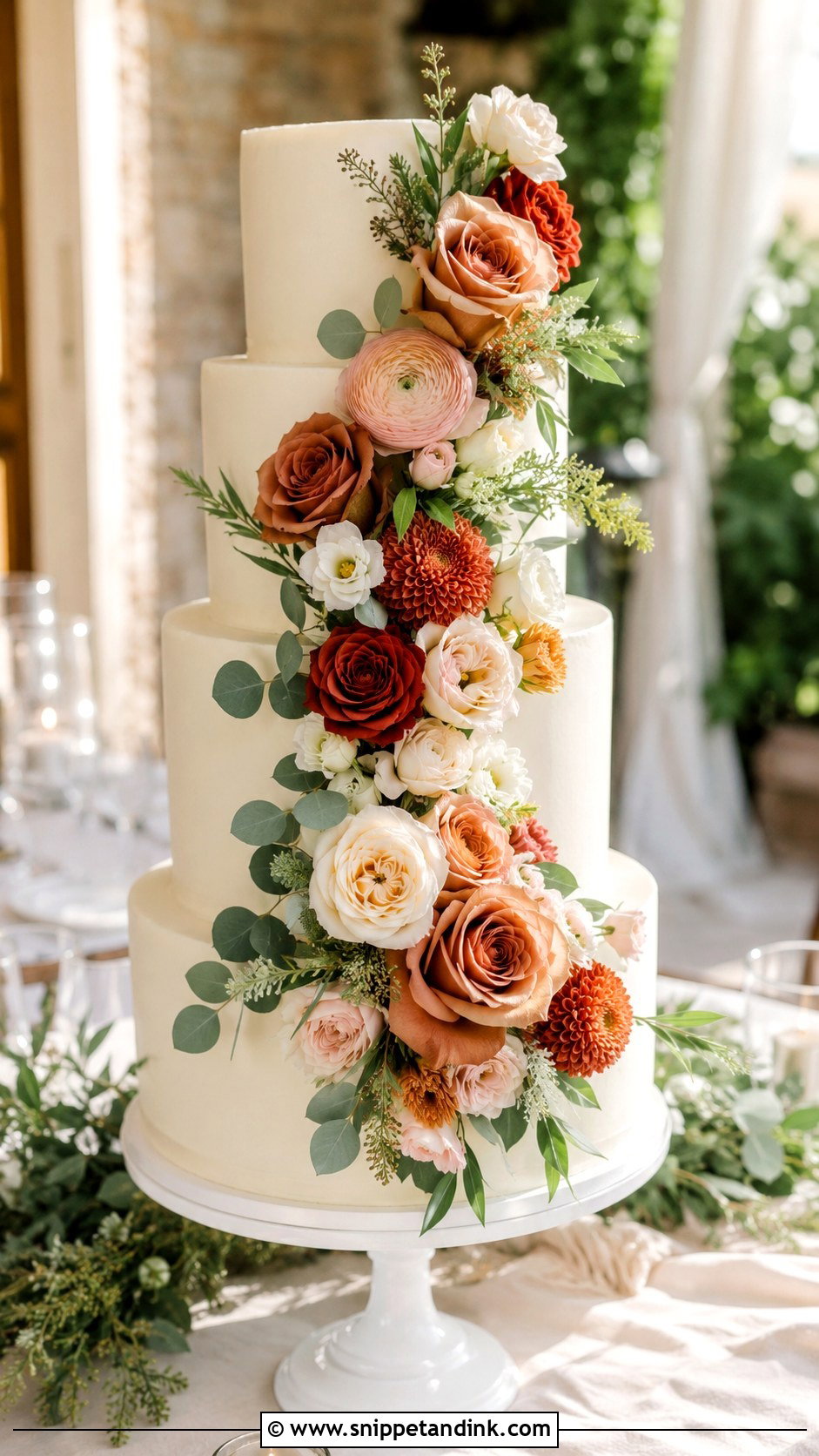 Terracotta And Sage Floral Wedding Cake - Snippet and Ink - 20 Terracotta and Sage Wedding Cake Ideas