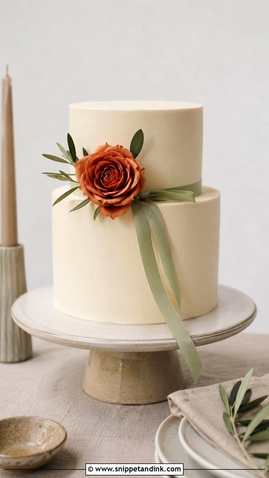 Terracotta And Sage Minimalist Wedding Cake - Snippet and Ink - 20 Terracotta and Sage Wedding Cake Ideas