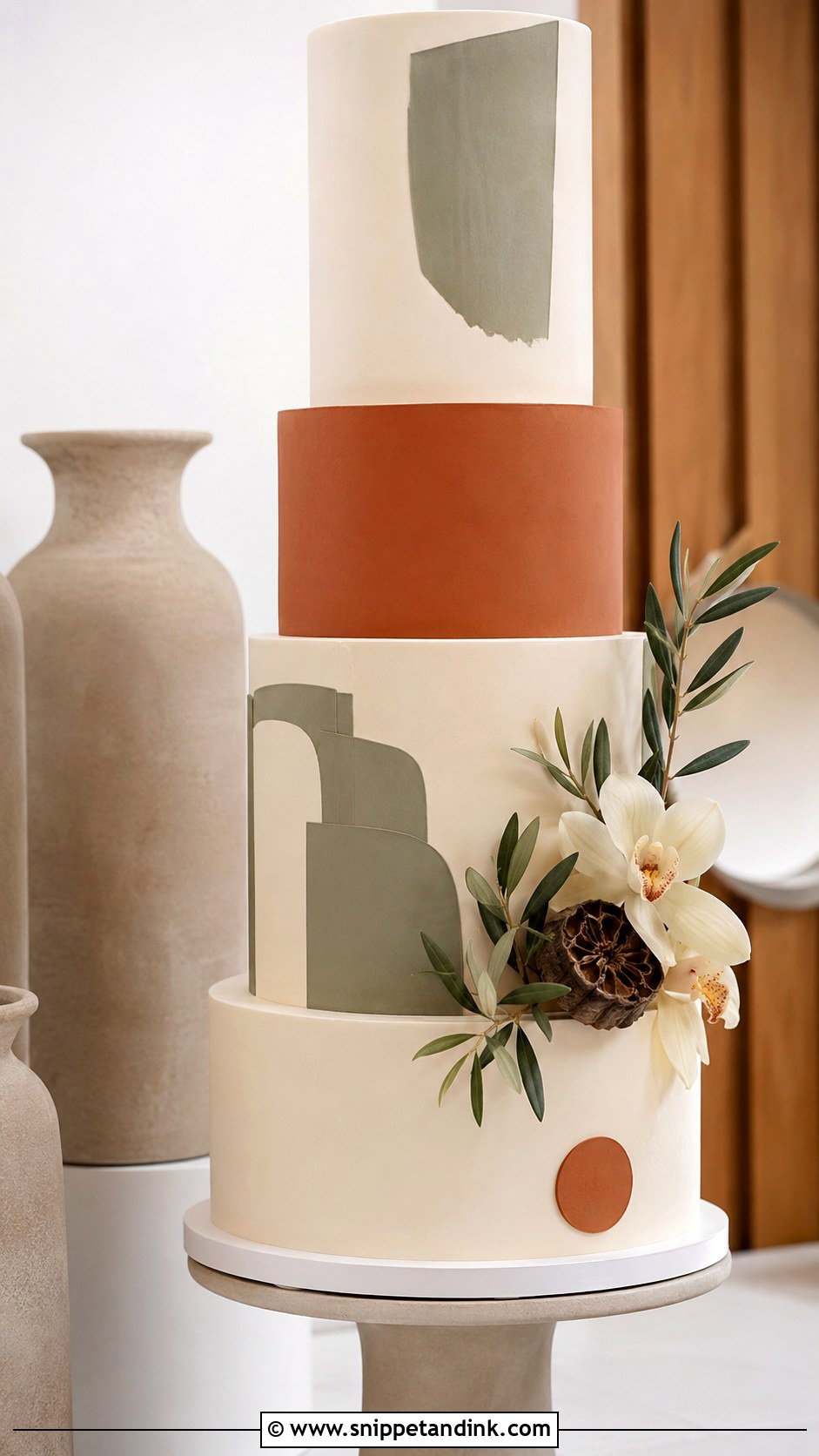 Terracotta And Sage Modern Wedding Cake - Snippet and Ink - 20 Terracotta and Sage Wedding Cake Ideas