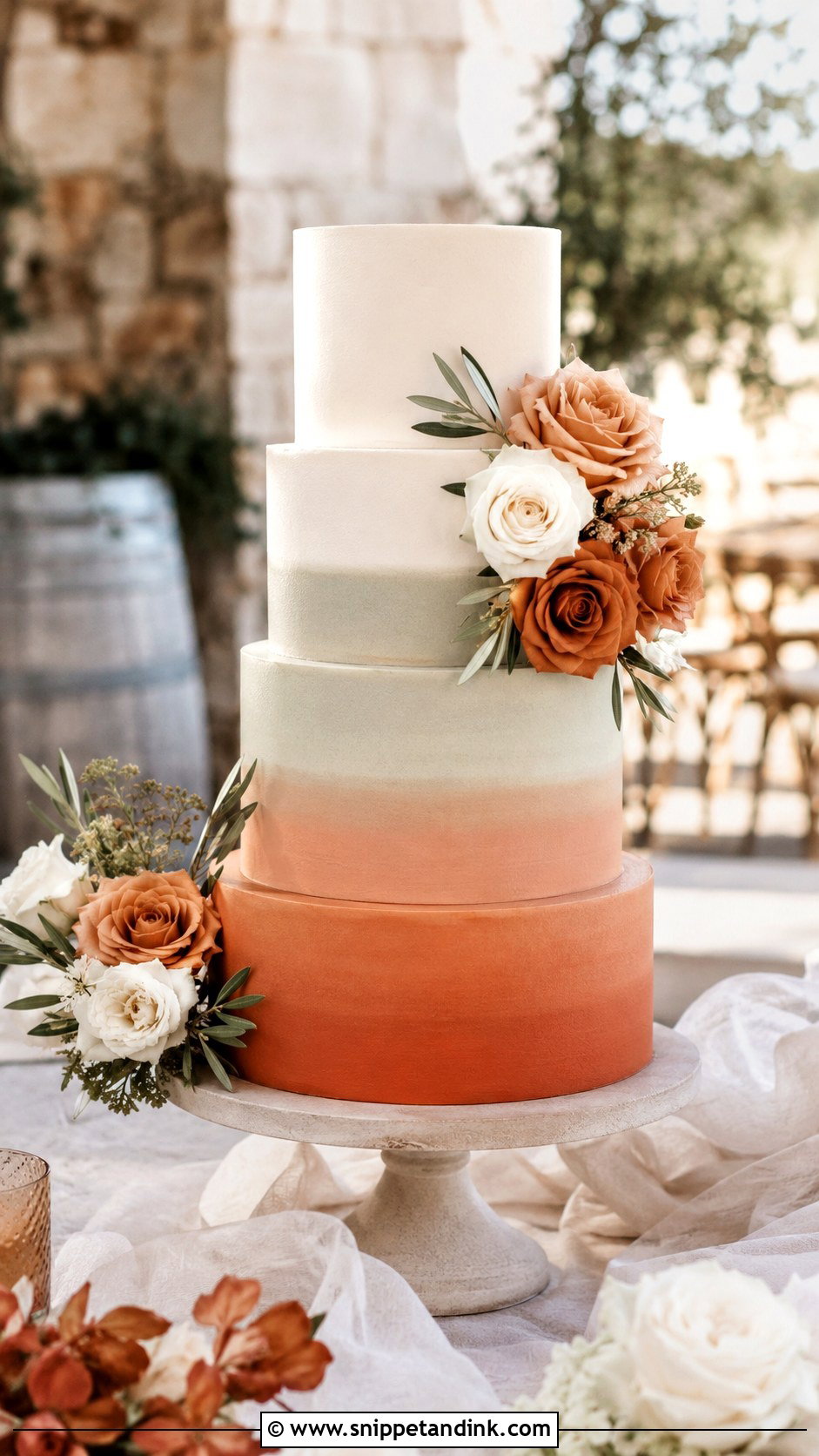 Terracotta And Sage Ombre Wedding Cake - Snippet and Ink - 20 Terracotta and Sage Wedding Cake Ideas