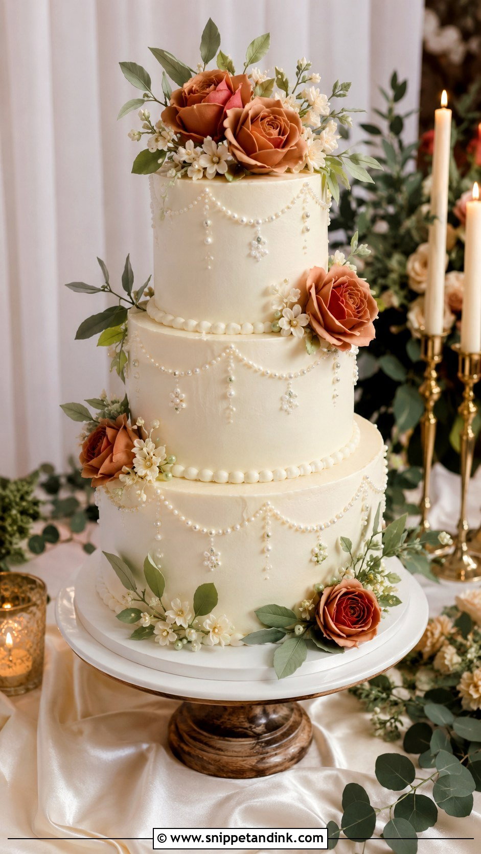 Terracotta And Sage Pearl Wedding Cake - Snippet and Ink - 20 Terracotta and Sage Wedding Cake Ideas