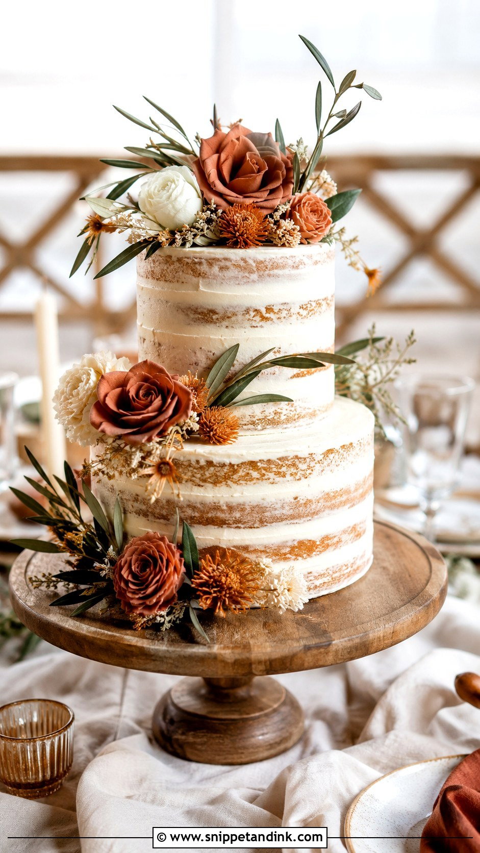 Terracotta And Sage Semi Naked Wedding Cake - Snippet and Ink - 20 Terracotta and Sage Wedding Cake Ideas