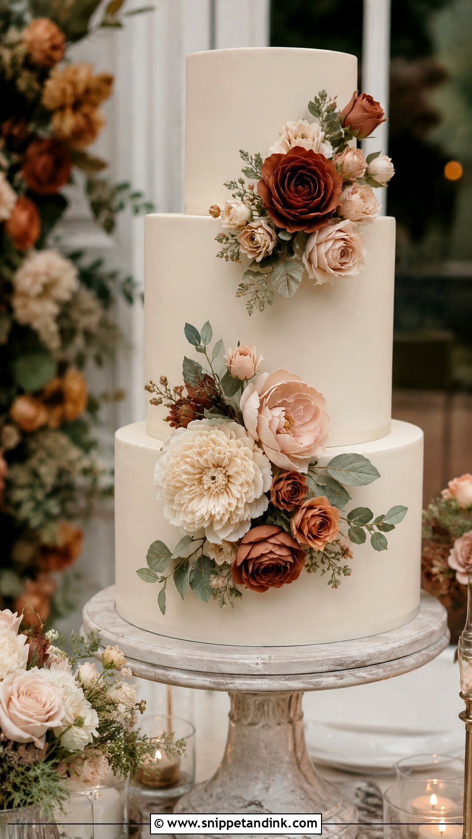 Terracotta And Sage Sugar Flower Wedding Cake - Snippet and Ink - 20 Terracotta and Sage Wedding Cake Ideas