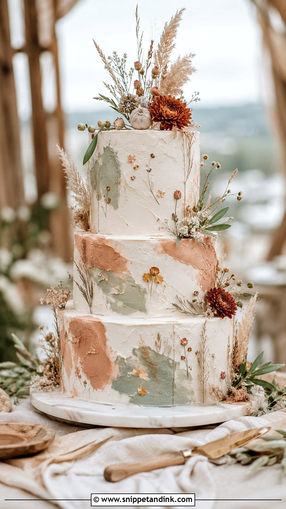 Terracotta And Sage Textured Wedding Cake - Snippet and Ink - 20 Terracotta and Sage Wedding Cake Ideas