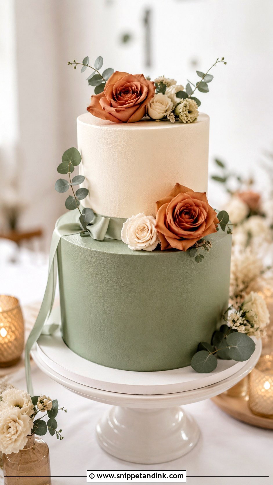 Terracotta And Sage Two Tier Wedding Cake - Snippet and Ink - 20 Terracotta and Sage Wedding Cake Ideas