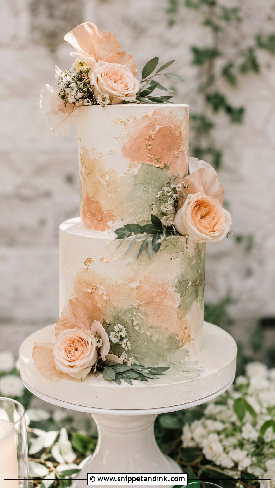 Terracotta And Sage Watercolor Wedding Cake - Snippet and Ink - 20 Terracotta and Sage Wedding Cake Ideas