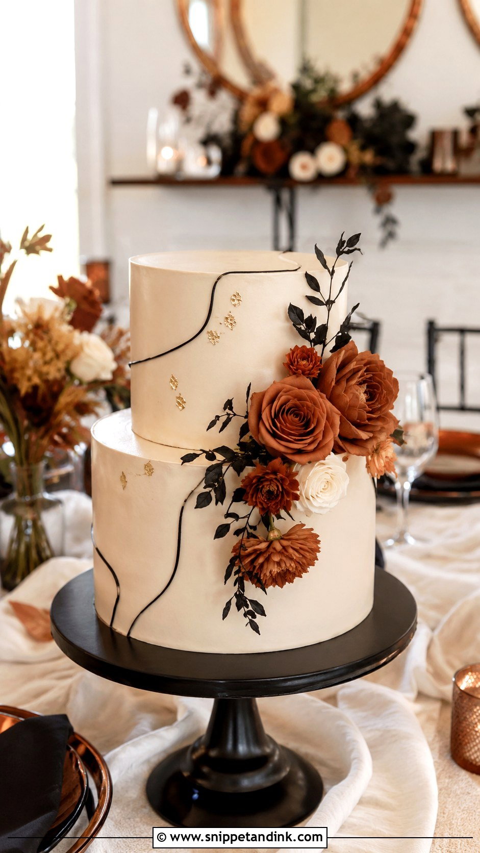 Terracotta Wedding Cake With Black Accents - Snippet and Ink - 35 Terracotta Wedding Cake Ideas