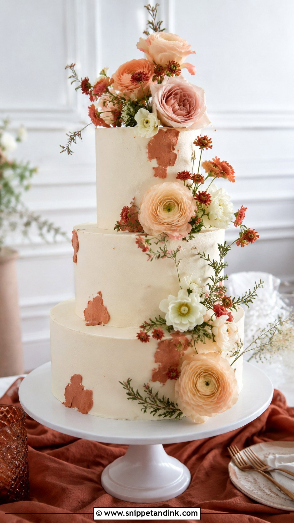 Terracotta Wedding Cake With Blush Flowers - Snippet and Ink - 35 Terracotta Wedding Cake Ideas