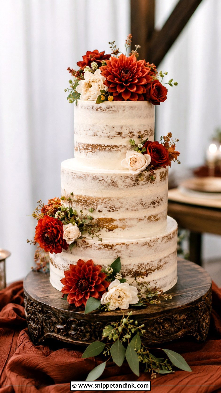 Terracotta Wedding Cake With Burnt Orange Flowers - Snippet and Ink - 35 Terracotta Wedding Cake Ideas