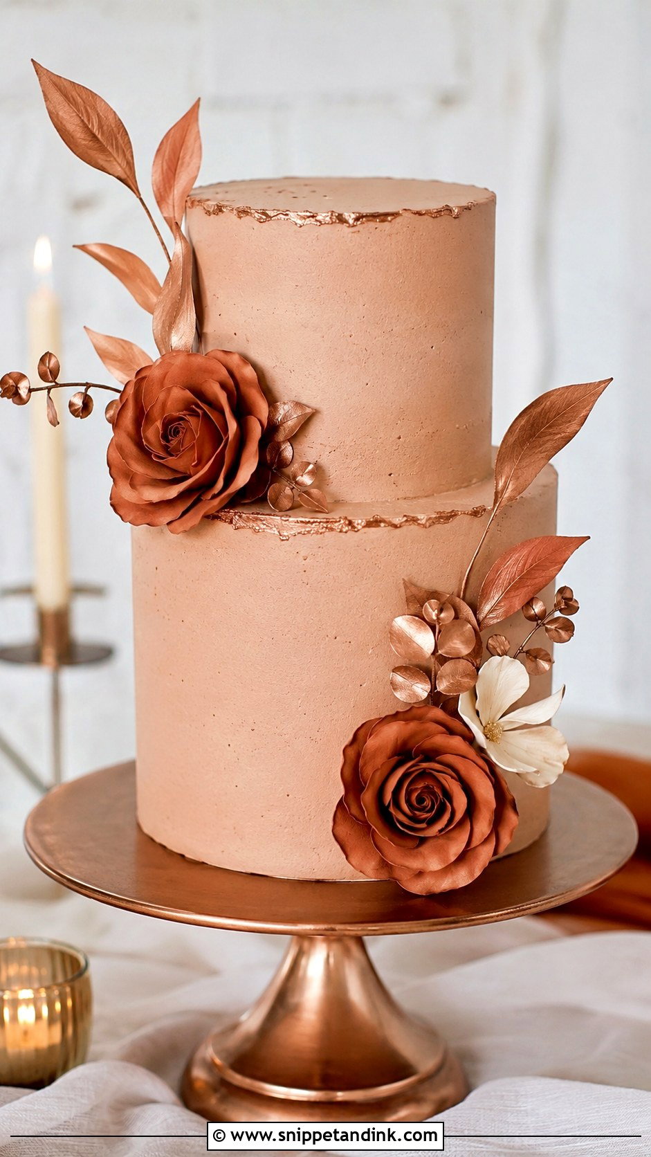 Terracotta Wedding Cake With Copper Accents - Snippet and Ink - 35 Terracotta Wedding Cake Ideas