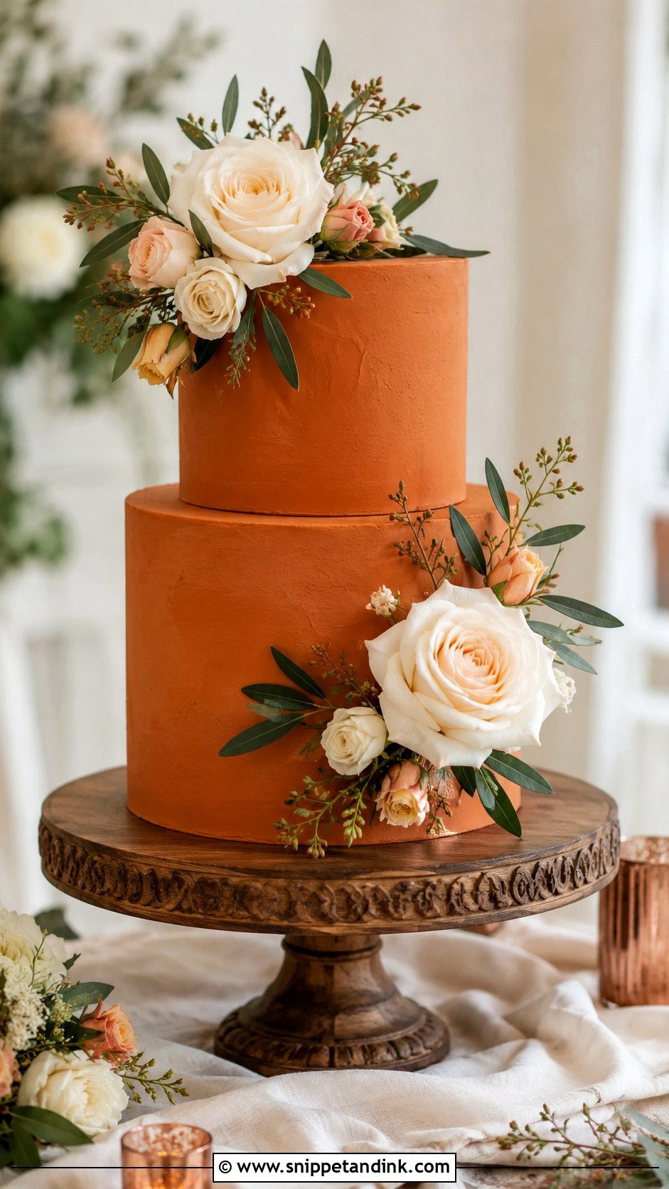 Terracotta Wedding Cake With Cream Roses - Snippet and Ink - 35 Terracotta Wedding Cake Ideas
