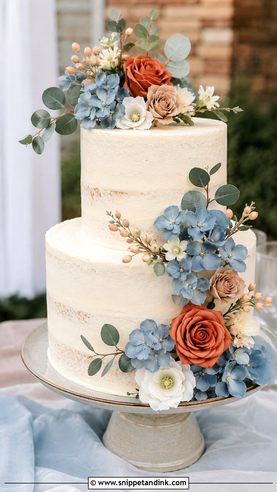 Terracotta Wedding Cake With Dusty Blue - Snippet and Ink - 35 Terracotta Wedding Cake Ideas