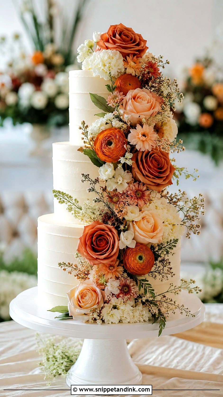 Terracotta Wedding Cake With Floral Cascade - Snippet and Ink - 35 Terracotta Wedding Cake Ideas