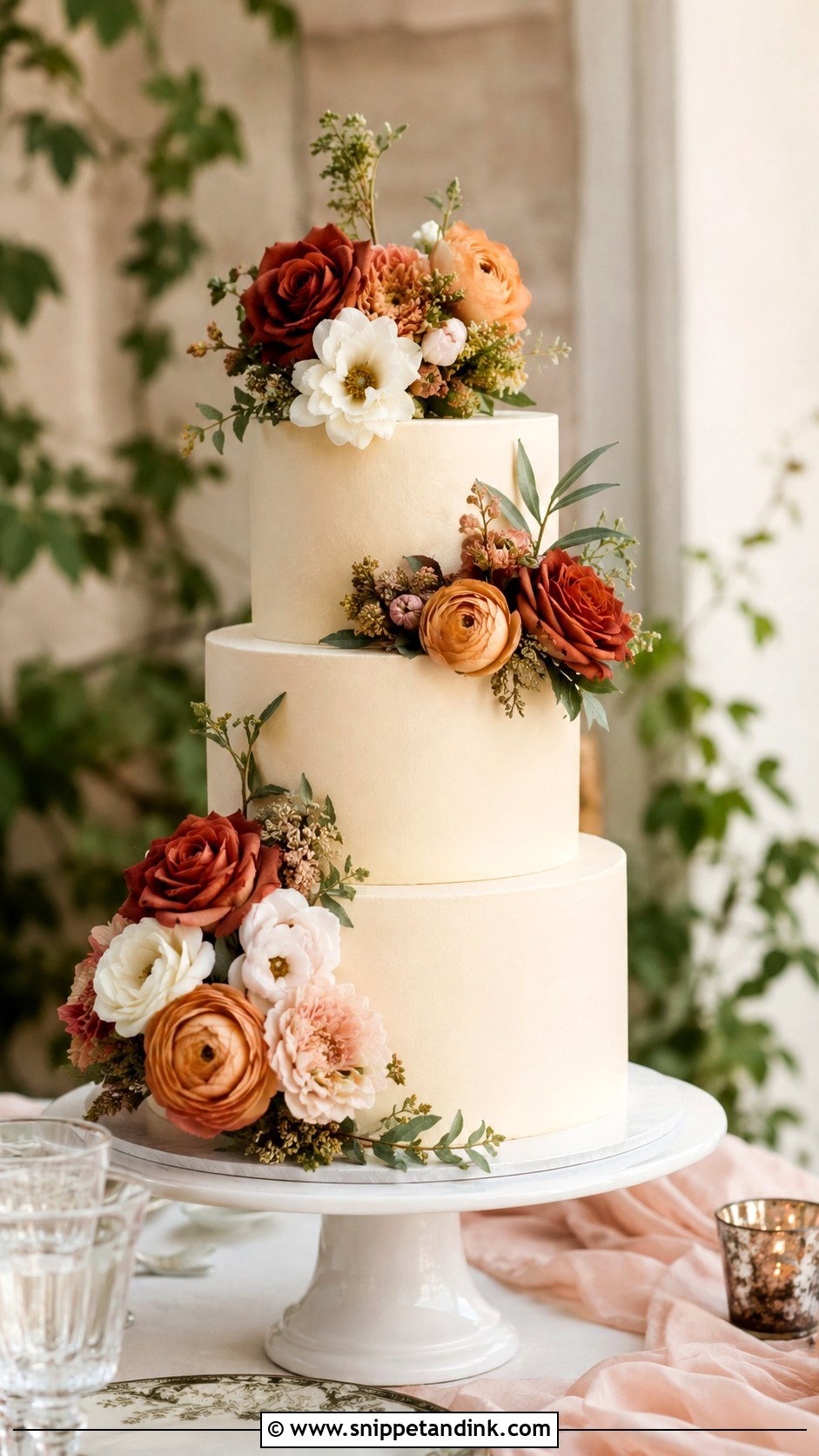 Terracotta Wedding Cake With Fresh Flowers - Snippet and Ink - 35 Terracotta Wedding Cake Ideas
