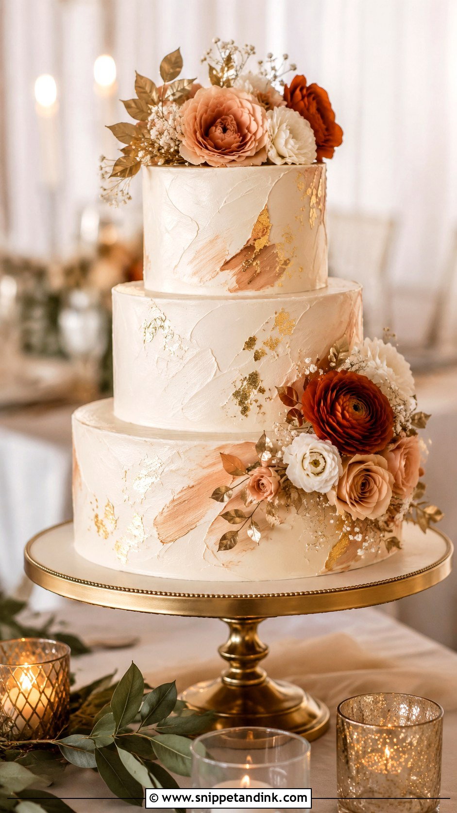 Terracotta Wedding Cake With Gold - Snippet and Ink - 35 Terracotta Wedding Cake Ideas