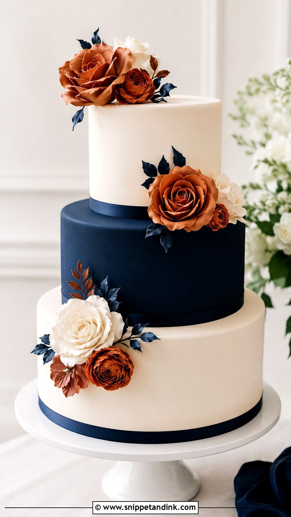 Terracotta Wedding Cake With Navy Blue - Snippet and Ink - 35 Terracotta Wedding Cake Ideas