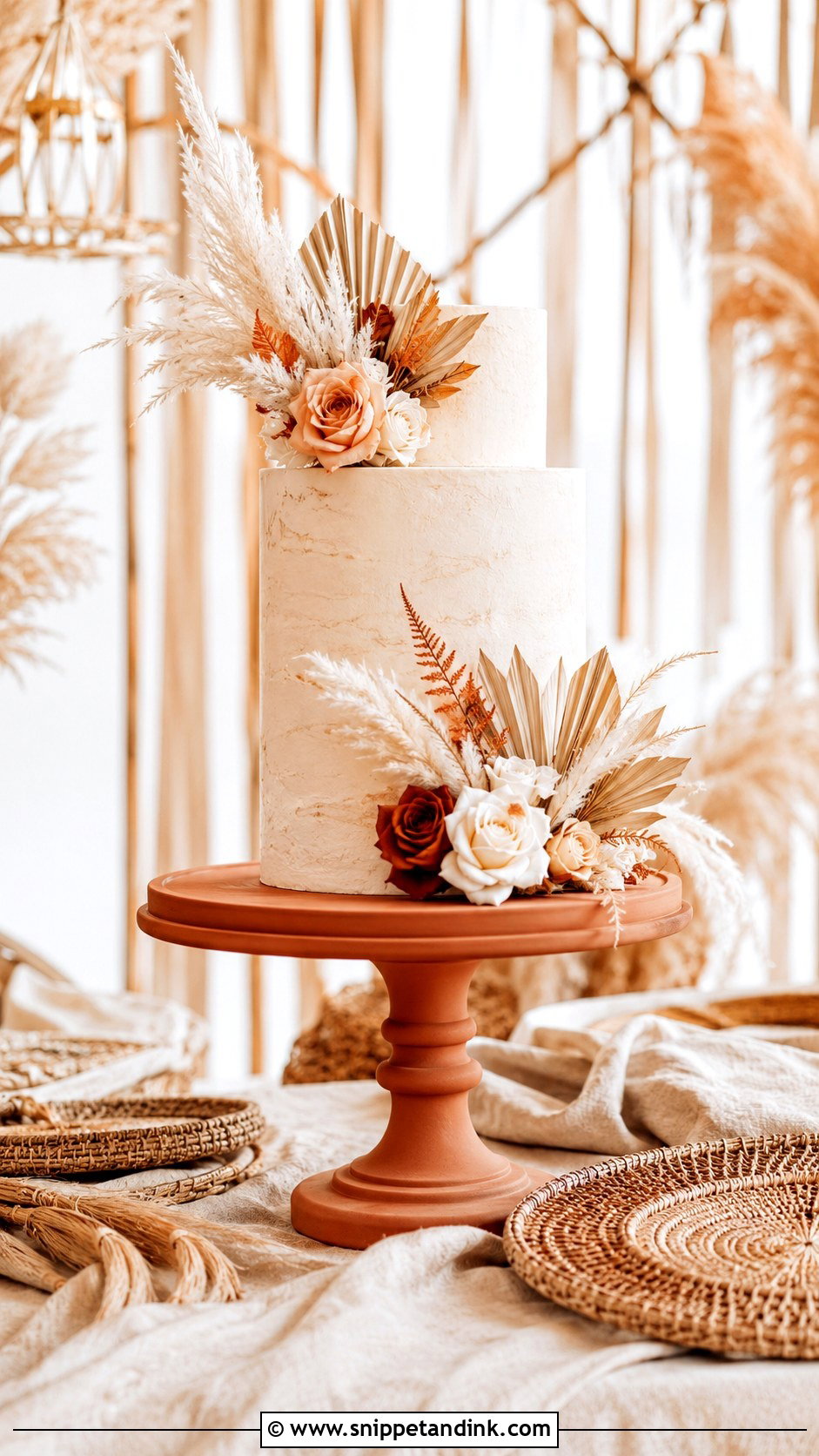 Terracotta Wedding Cake With Pampas Grass - Snippet and Ink - 35 Terracotta Wedding Cake Ideas