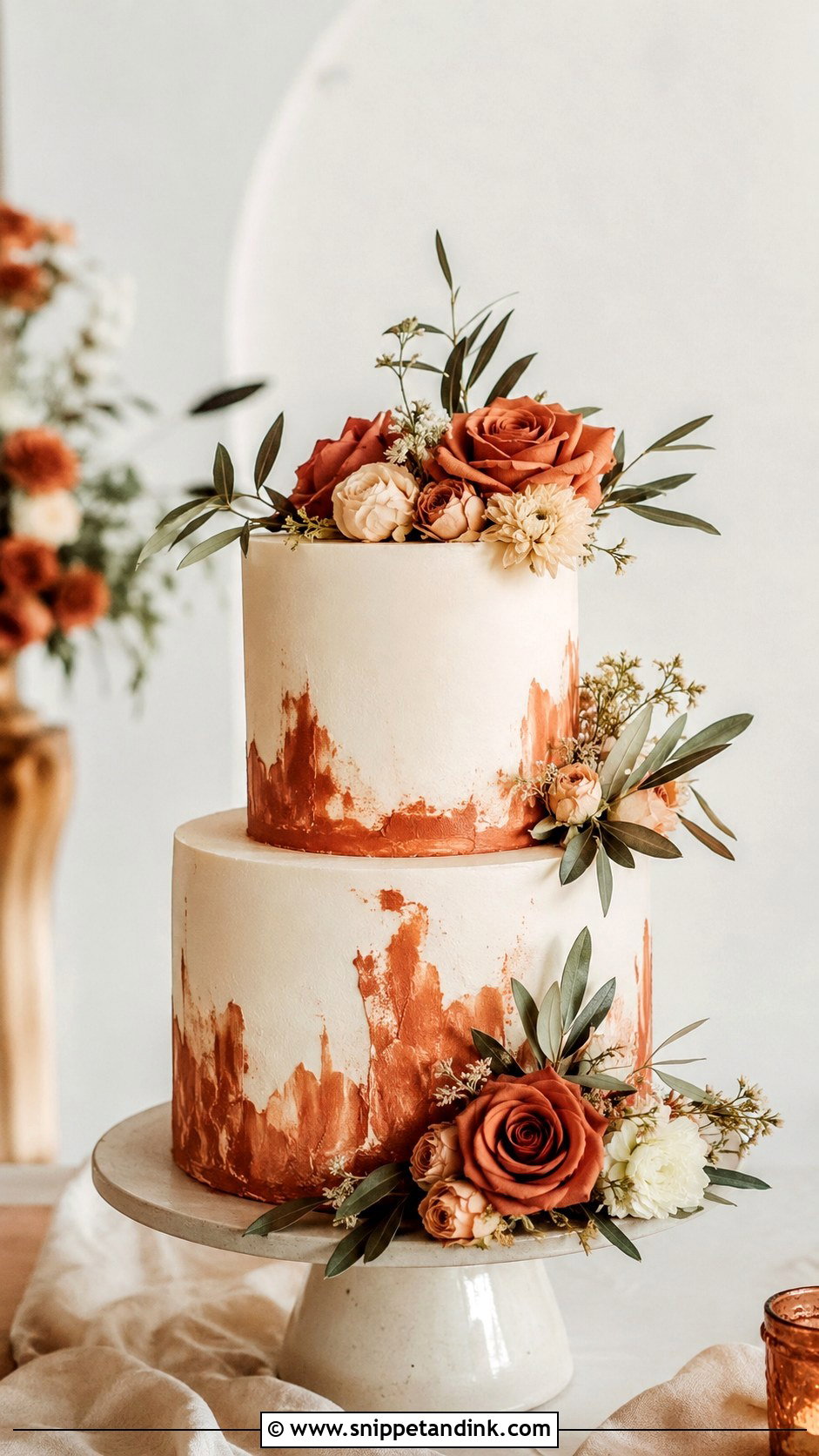 Terracotta Wedding Cake With Rust Roses - Snippet and Ink - 35 Terracotta Wedding Cake Ideas