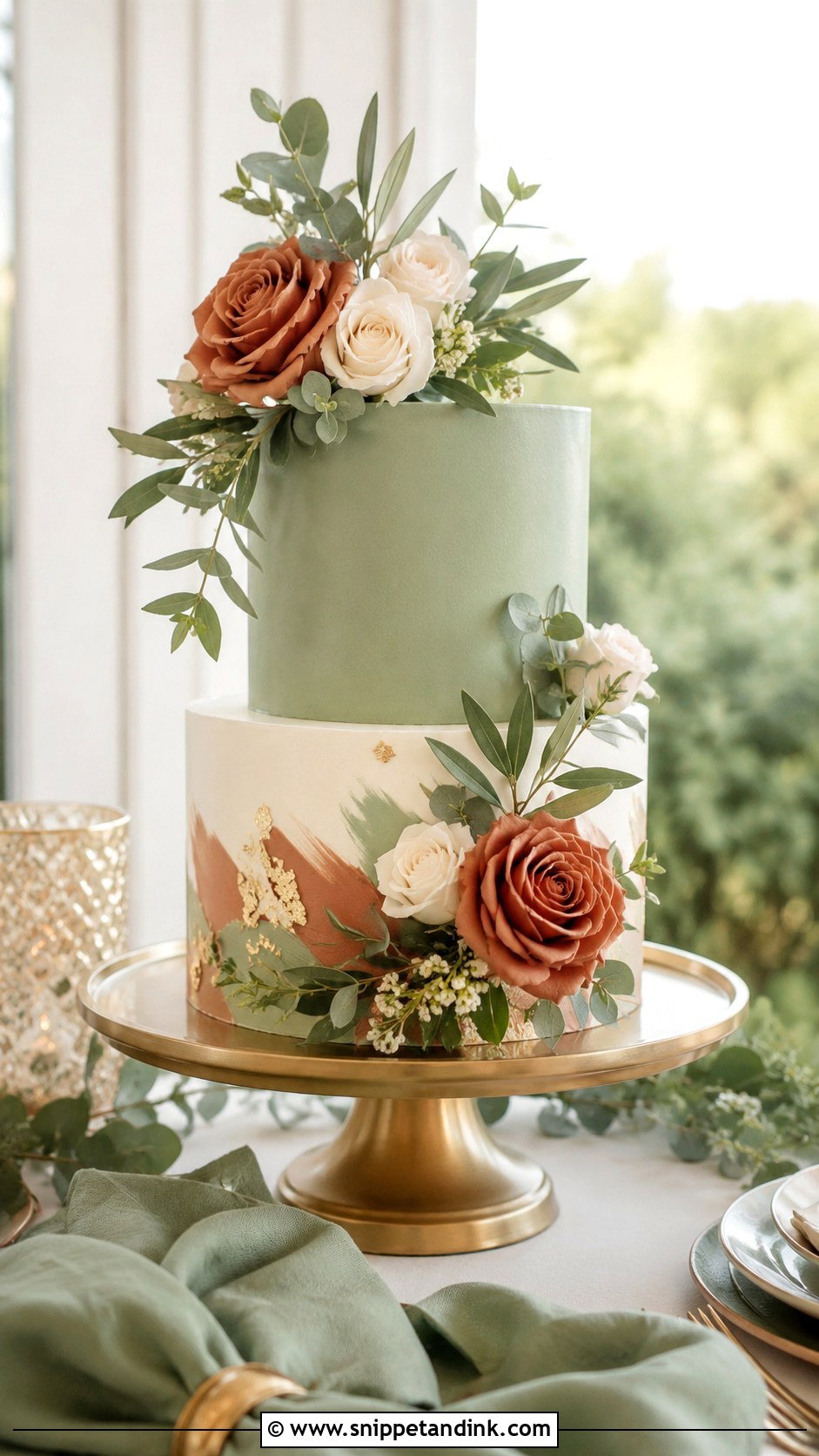 Terracotta Wedding Cake With Sage Green - Snippet and Ink - 35 Terracotta Wedding Cake Ideas