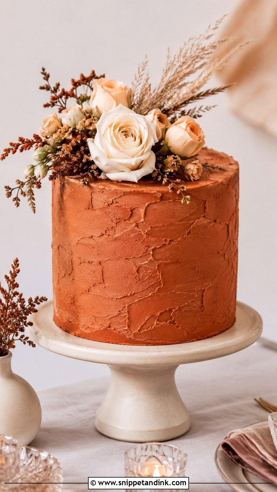 Terracotta Wedding Cake With Single Tier - Snippet and Ink - 35 Terracotta Wedding Cake Ideas