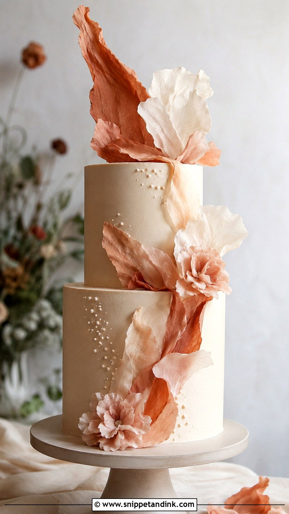 Terracotta Wedding Cake With Wafer Paper - Snippet and Ink - 35 Terracotta Wedding Cake Ideas
