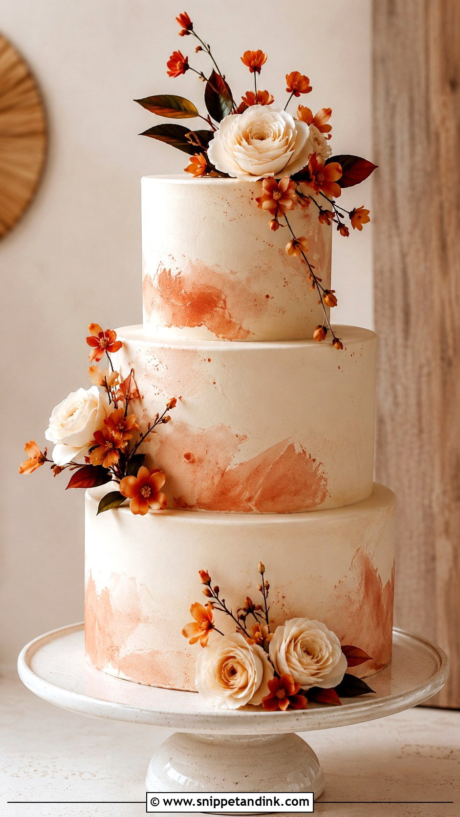 Terracotta Wedding Cake With Watercolor - Snippet and Ink - 35 Terracotta Wedding Cake Ideas