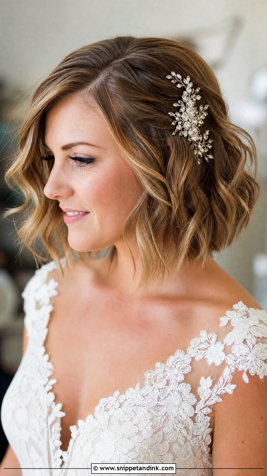 Textured Bob With Bridal Comb - Snippet and Ink - 20 Short Hair Wedding Ideas