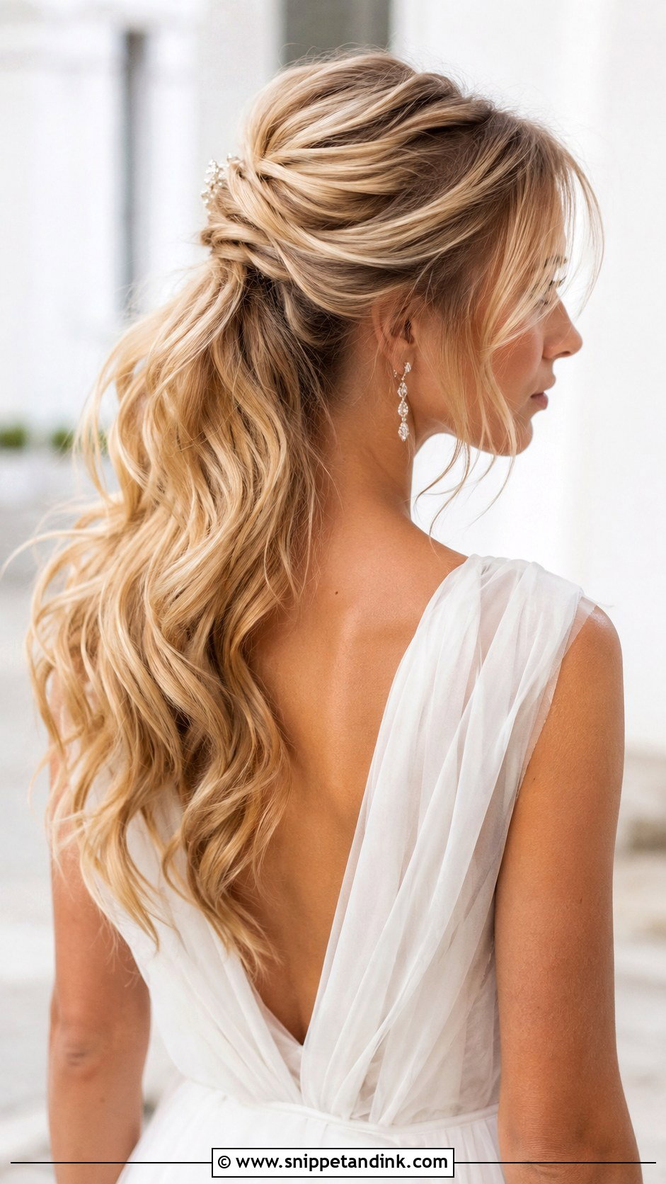 Textured Bridal Ponytail With Waves - Snippet and Ink - 30 Bridal Ponytail Ideas