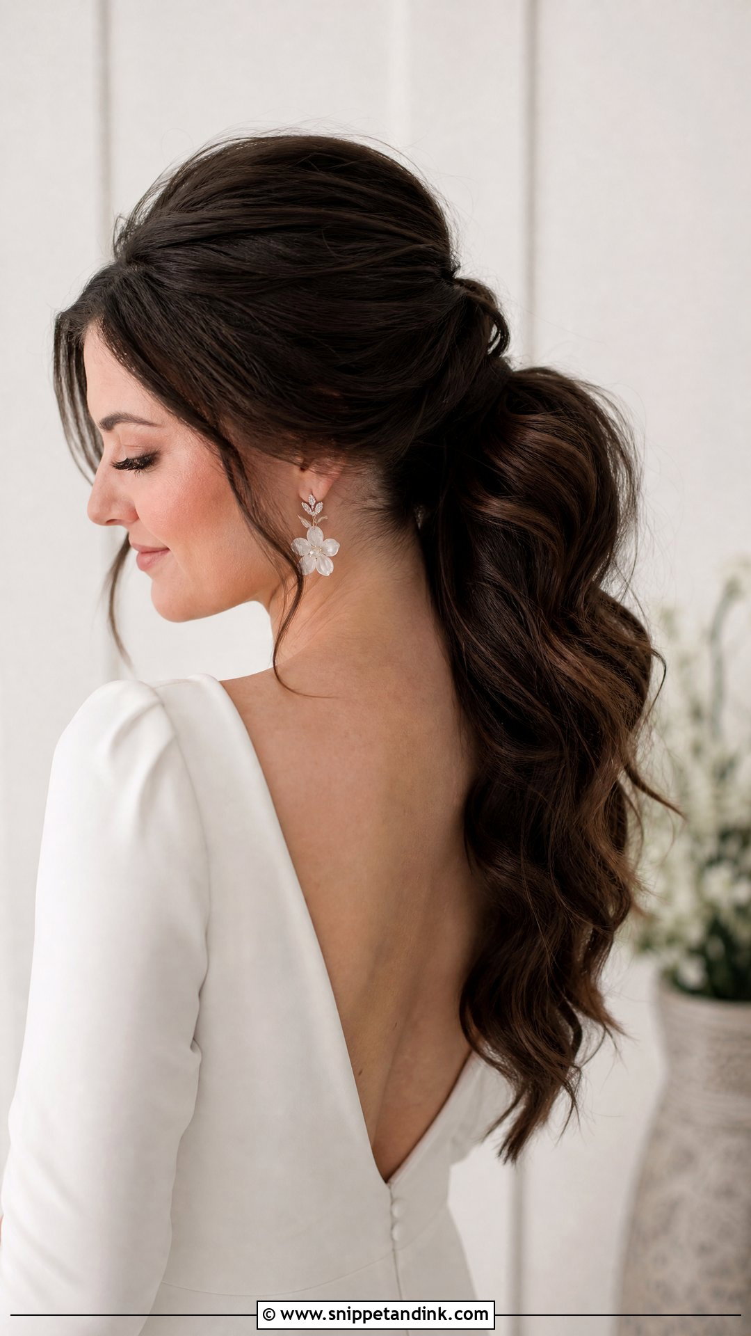 Textured Brunette Bridal Ponytail - Snippet and Ink - 15 Brunette Bridal Ponytail Hairstyles