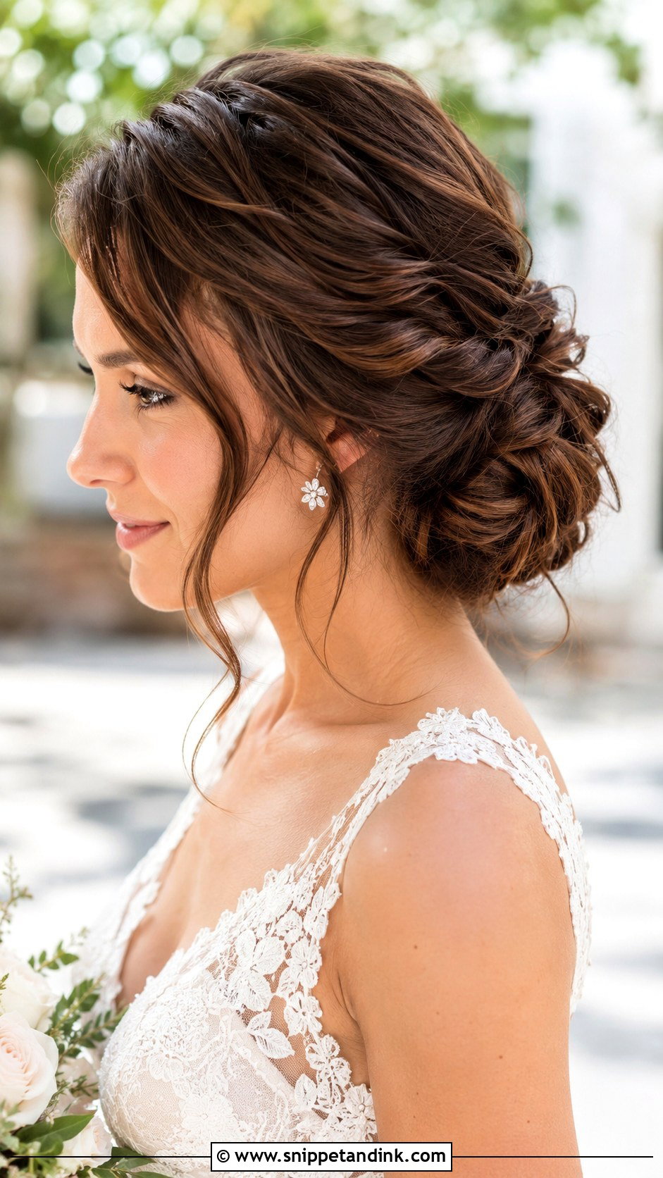 Textured Brunette Low Bun Wedding Hair - Snippet and Ink - 15 Low Bun Brunette Wedding Hair Ideas