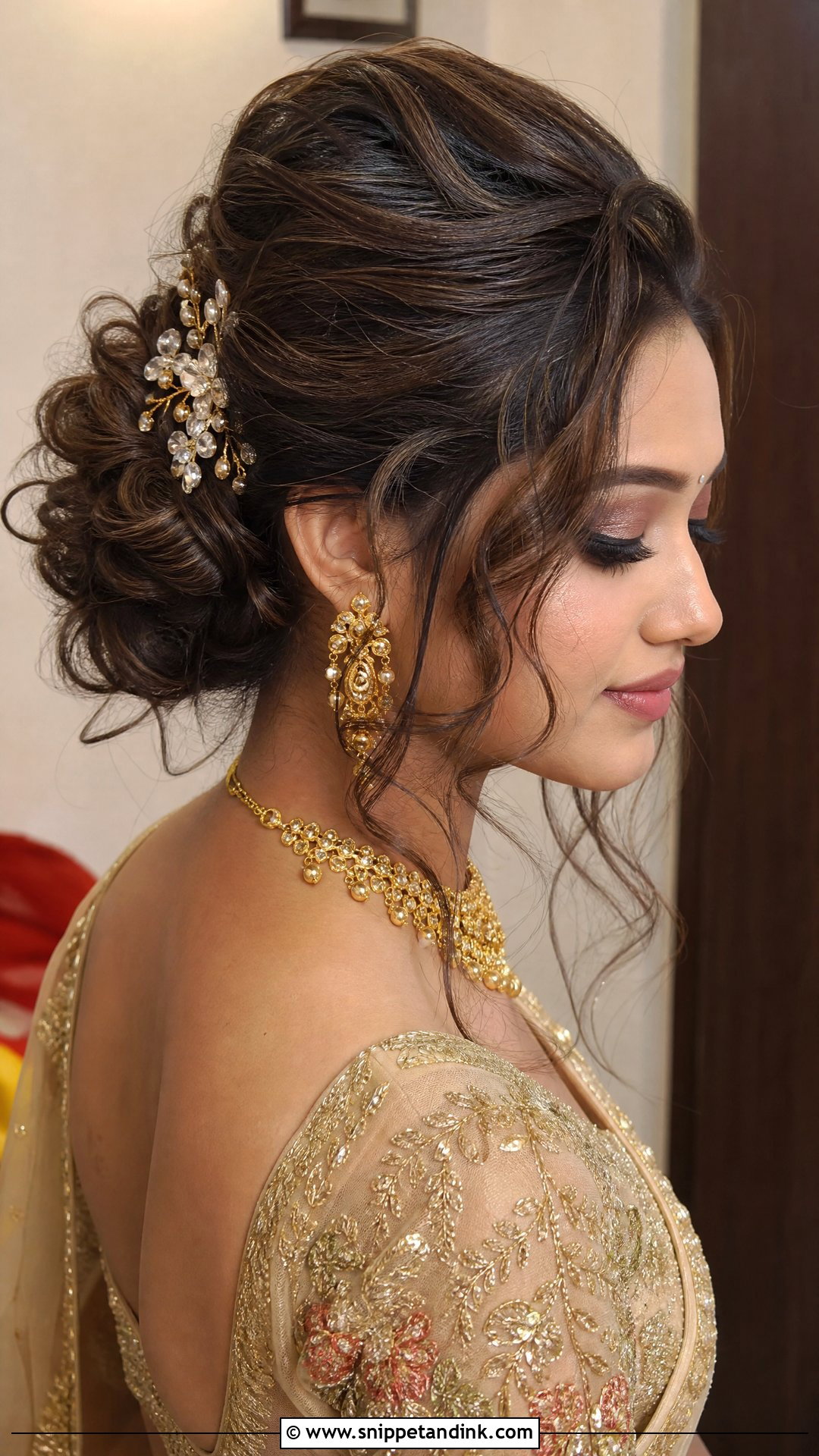 Textured Bun For Sangeet - Snippet and Ink - 20 Bengali Bridal Hairstyle Ideas