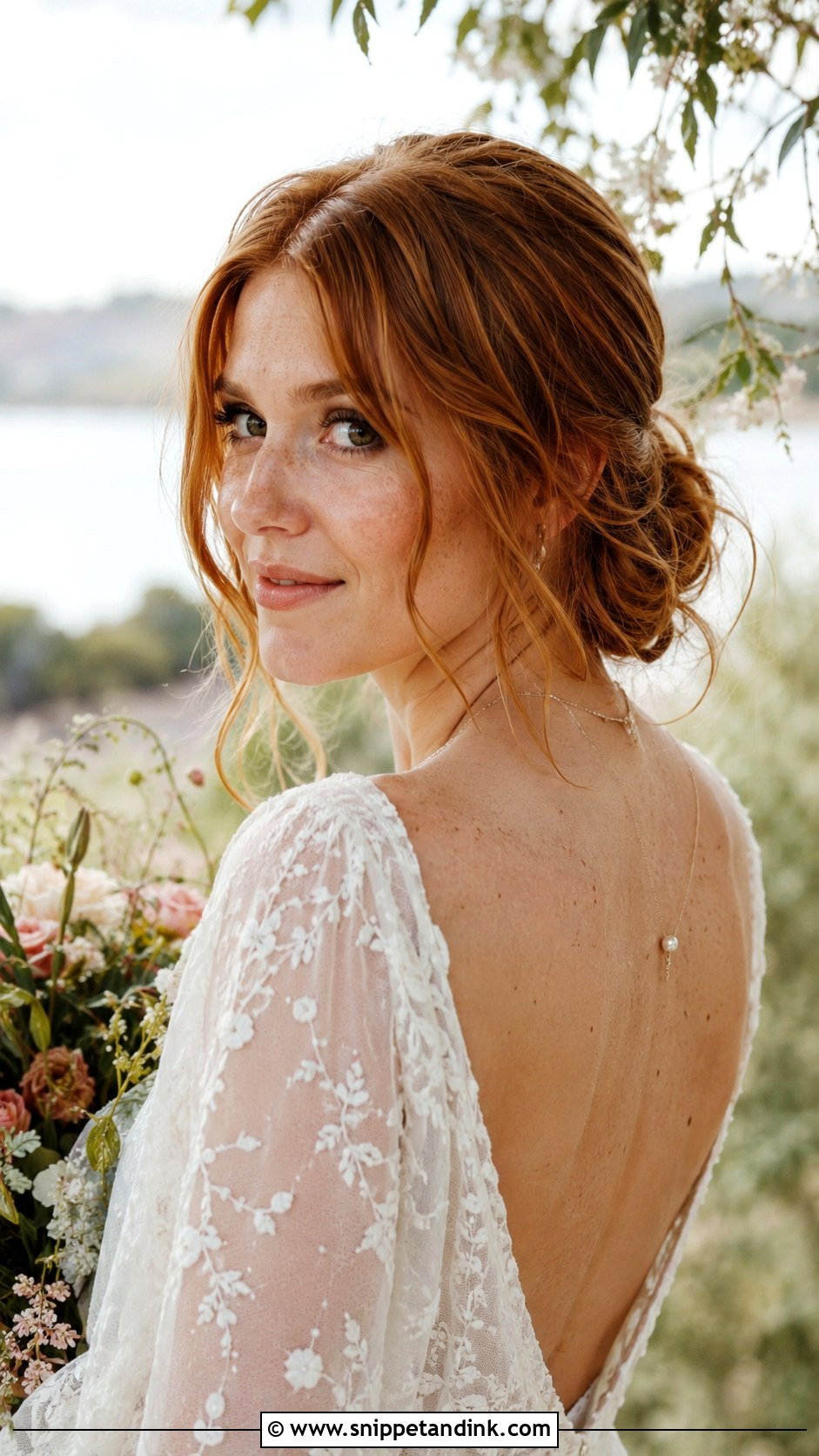 Textured Bun With Face Framing Pieces - Snippet and Ink - 20 Red Hair Wedding Ideas