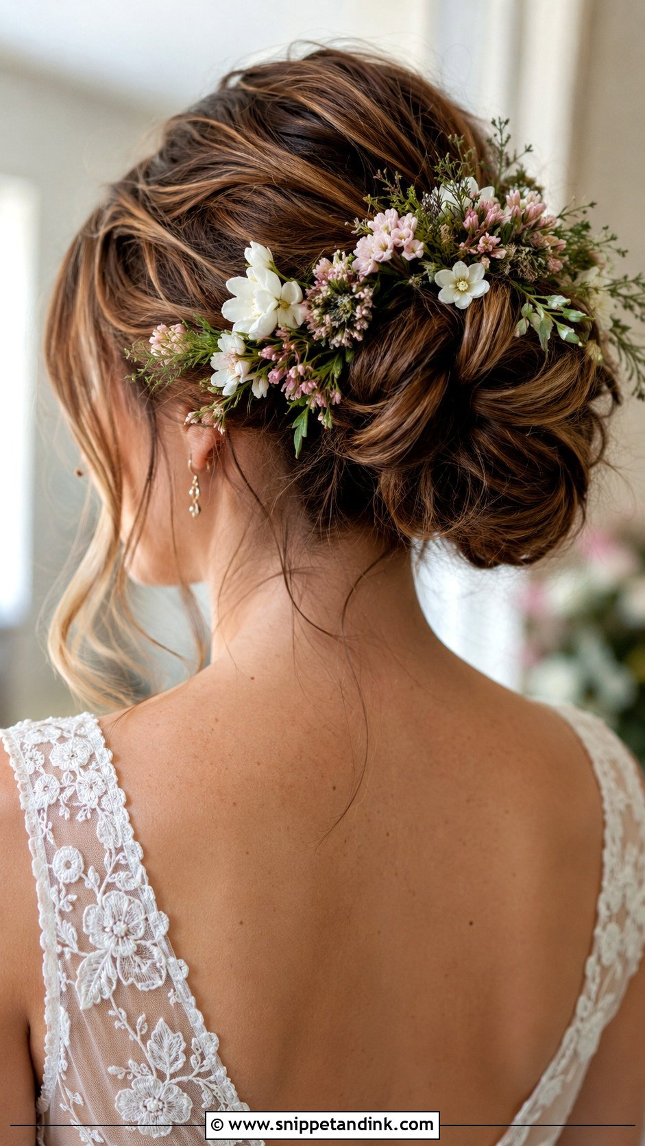 Textured Bun With Flowers - Snippet and Ink - 20 Hair Bun Styles Wedding