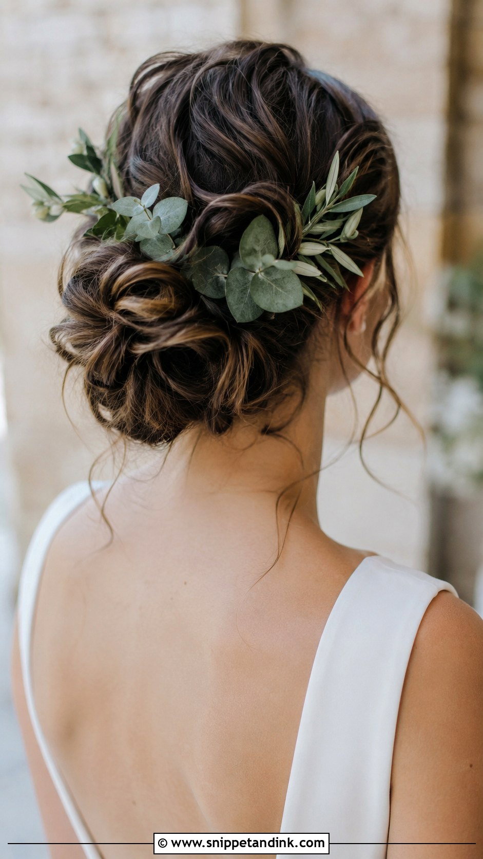 Textured Bun With Greenery - Snippet and Ink - 25 Wedding Hair Flowers