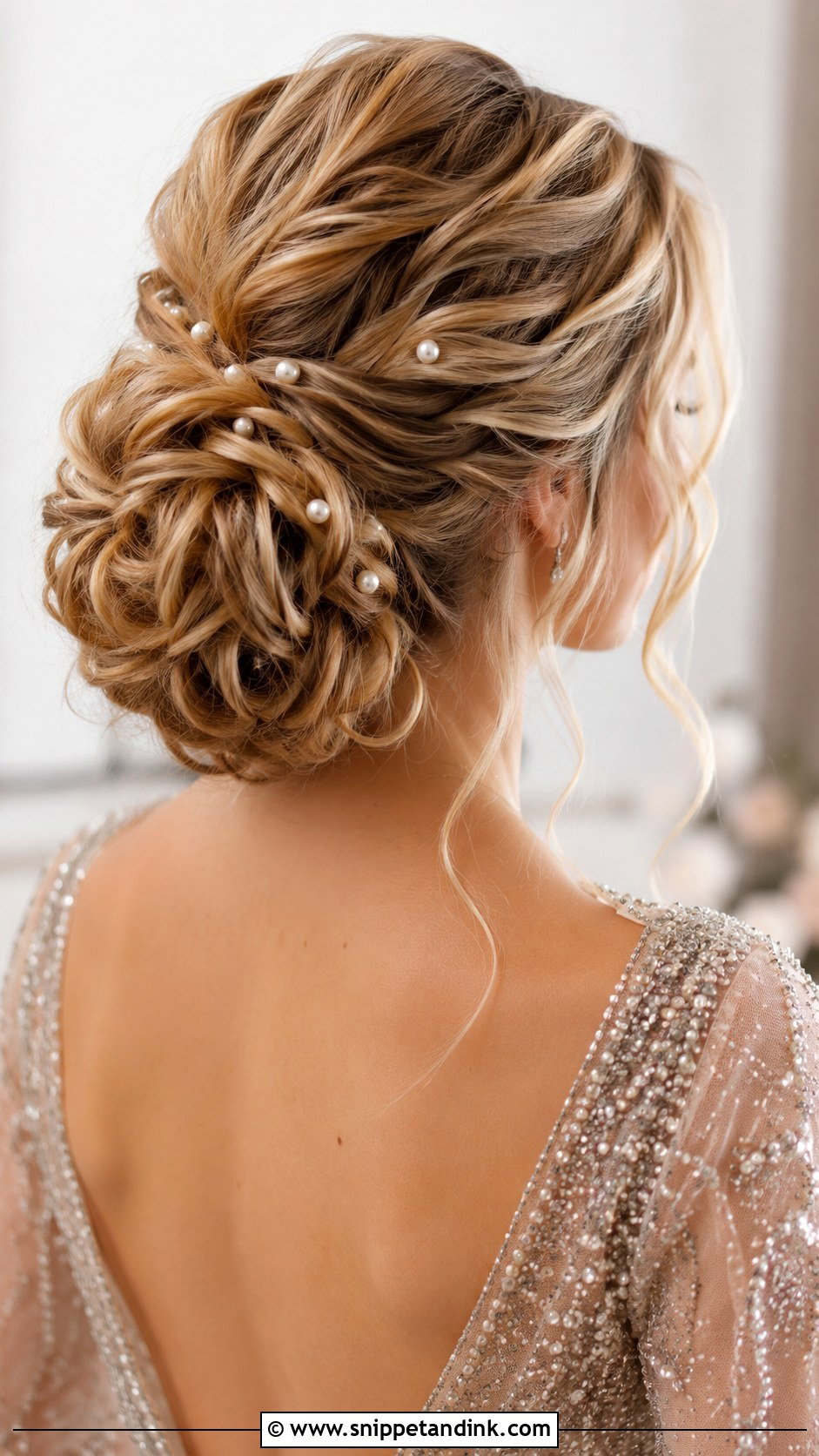 Textured Bun With Pearl Pins - Snippet and Ink - 30 Wedding Updos for Long Hair