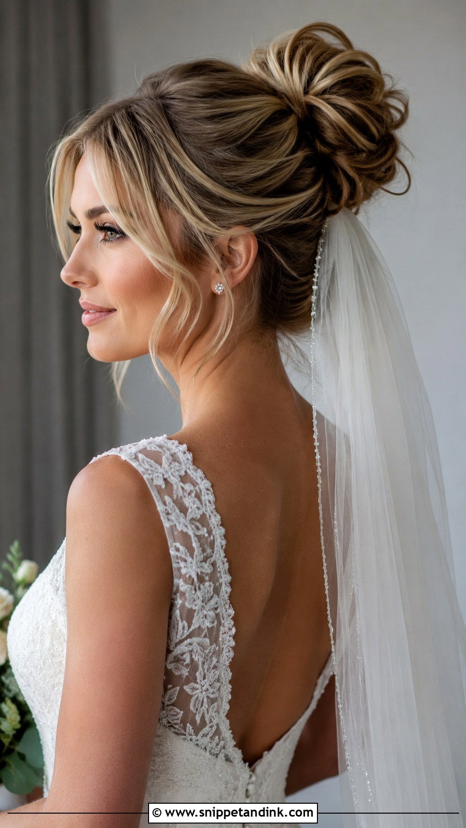 Textured Bun With Veil Placement - Snippet and Ink - 20 Textured Wedding Updo Ideas