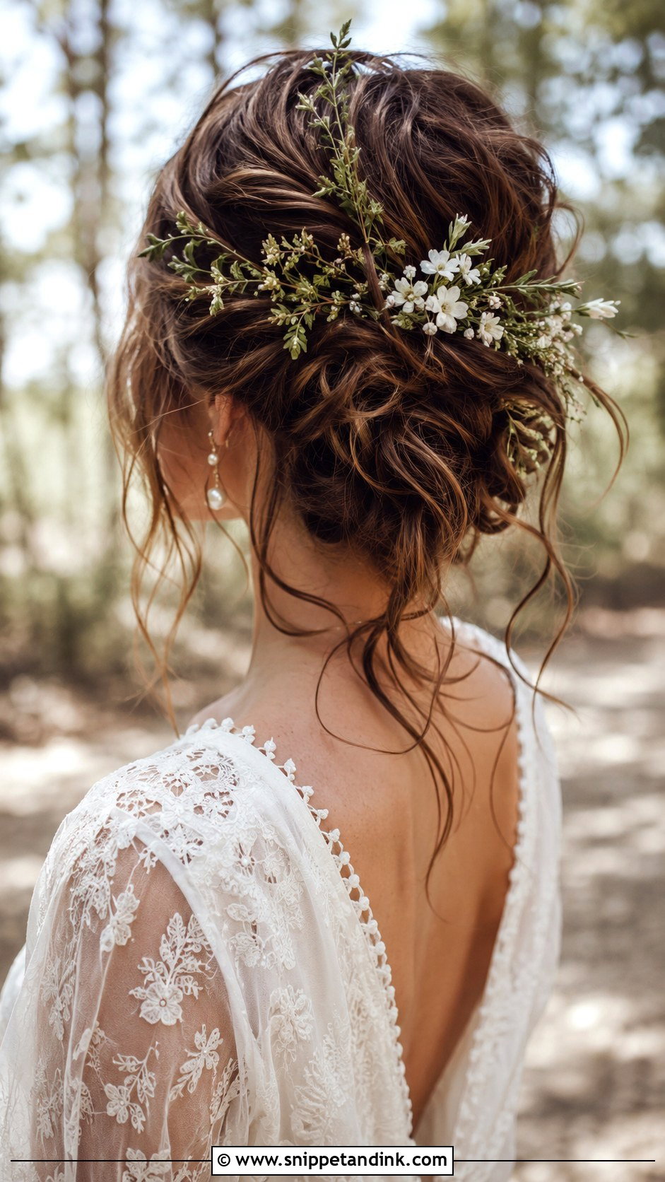 Textured Bun With Wild Greenery - Snippet and Ink - 25 Wedding Hairstyles with Flowers
