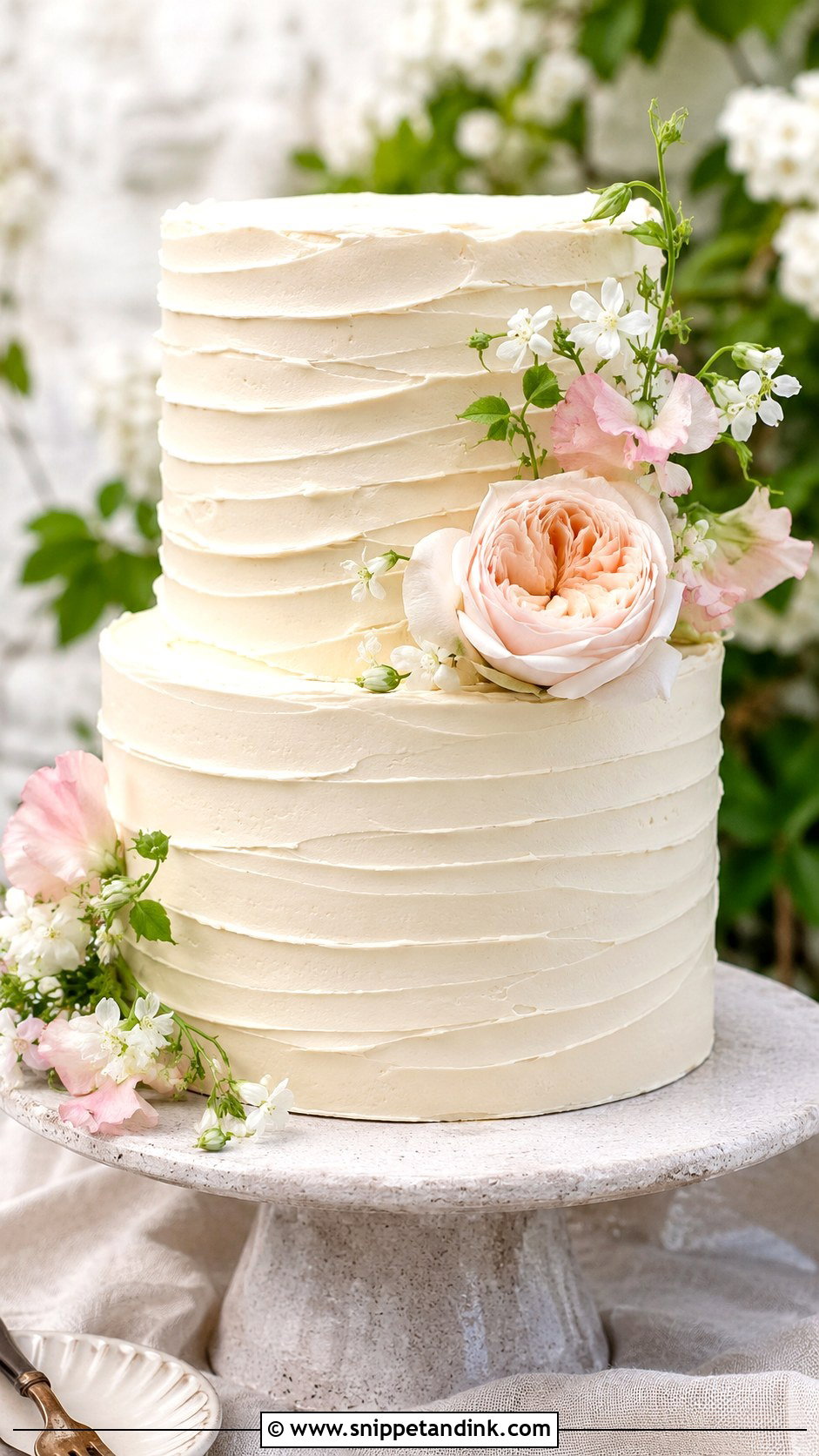 Textured Buttercream Wedding Cake With Flowers - Snippet and Ink - 20 Simple Flower Cake Ideas for Wedding