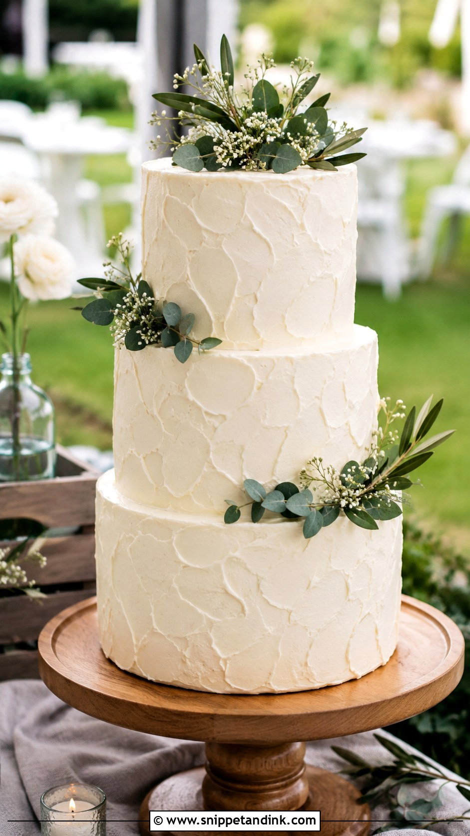 Textured Buttercream Wedding Cake With Greenery - Snippet and Ink - 20 Simple Buttercream Wedding Cake Designs
