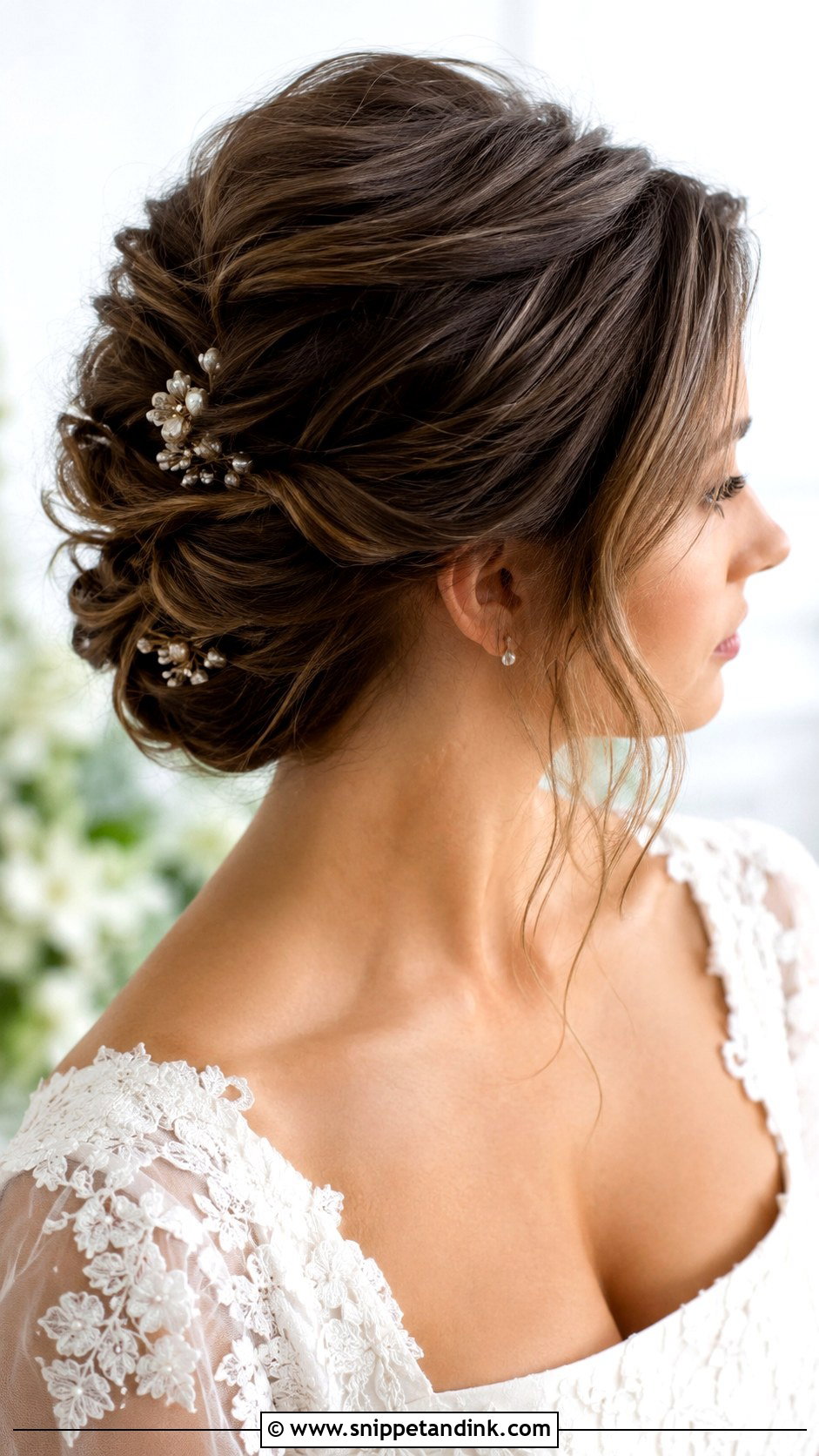 Textured Chignon Bridal Hairstyle For Square Face - Snippet and Ink - 15 Square Face Bridal Hairstyles