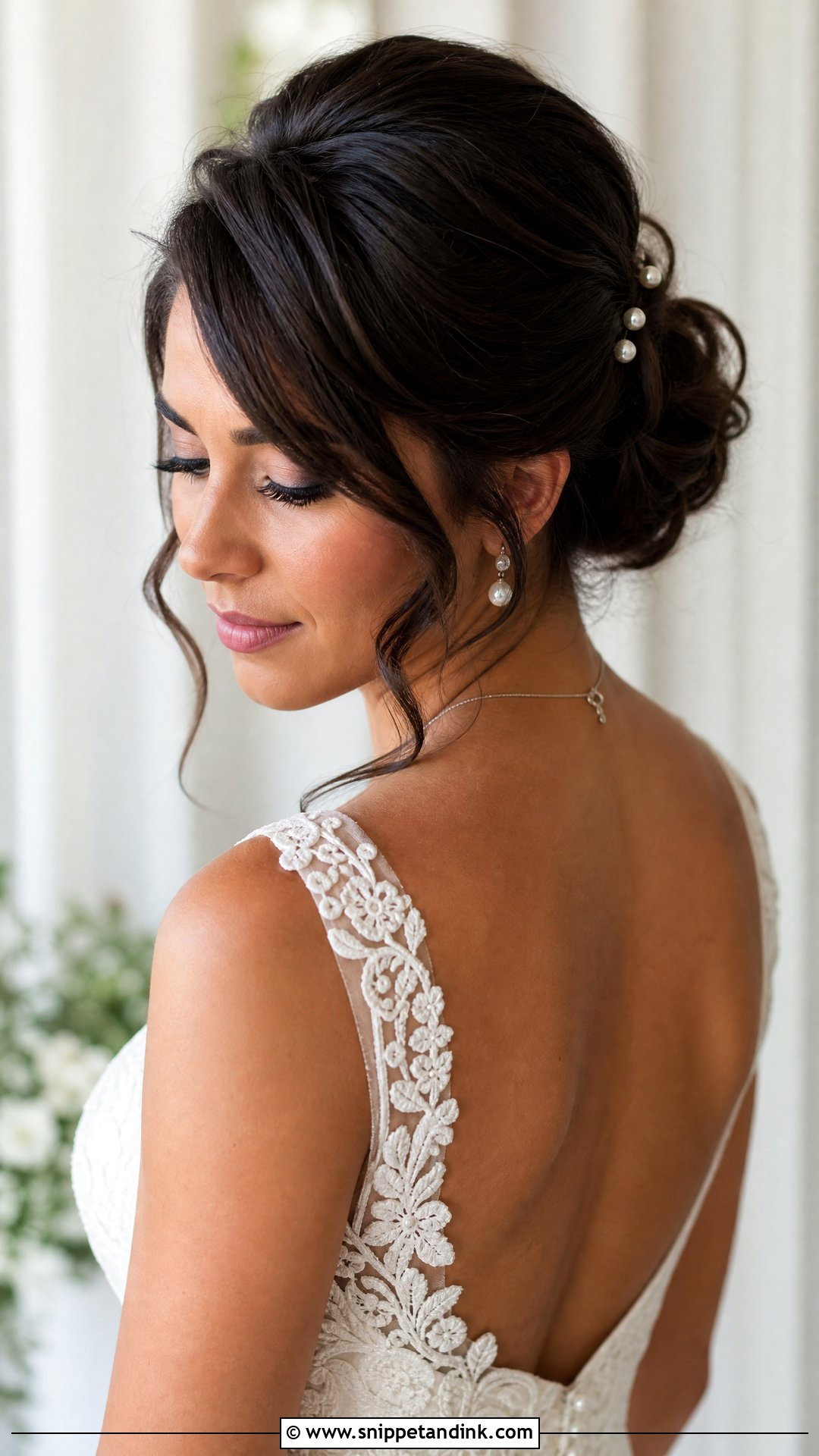 Textured Chignon With Side Bangs - Snippet and Ink - 15 Big Forehead Hairstyles for Wedding