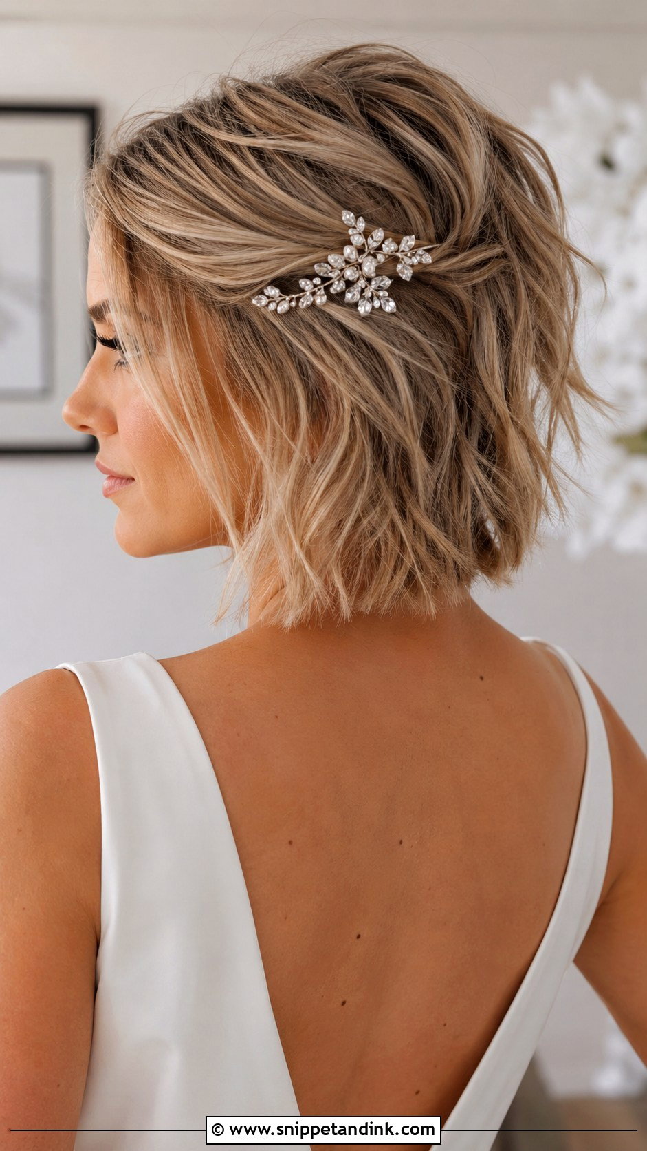 Textured Crop Wedding Hairstyle With Hair Clip - Snippet and Ink - 20 Wedding Hairstyle Short Hair Ideas