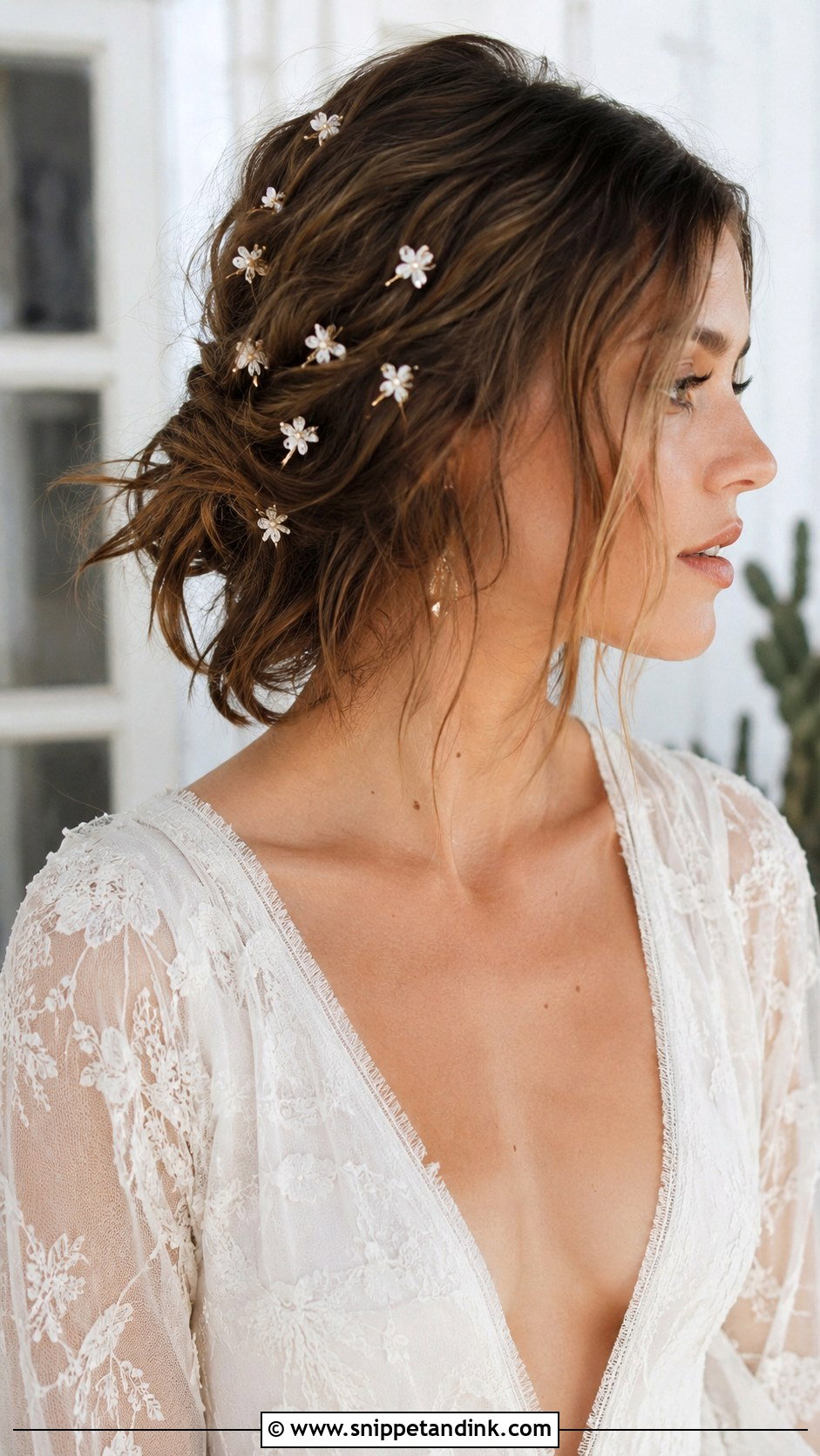 Textured Crop With Floral Pins - Snippet and Ink - 20 Wedding Hair Short Hair Ideas