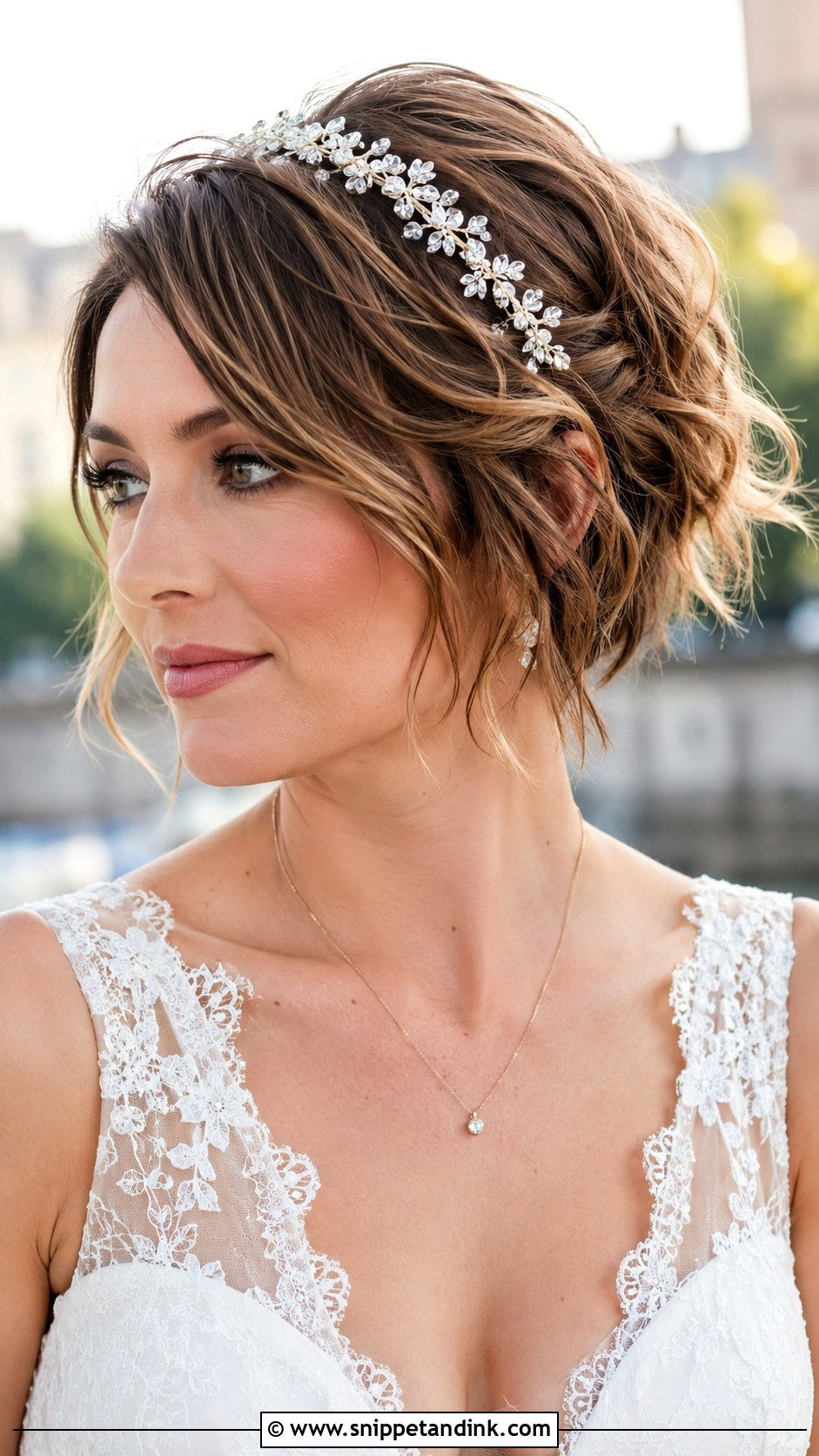 Textured Crop With Headband - Snippet and Ink - 25 Bride Short Hairstyles