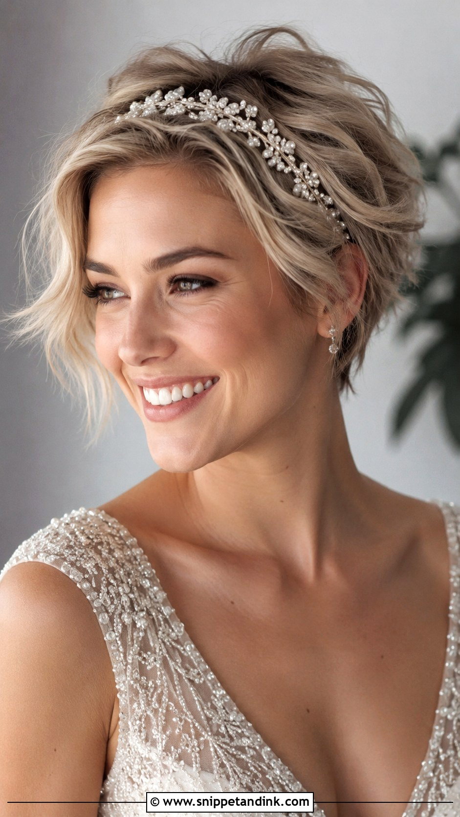 Textured Crop With Headband - Snippet and Ink - 20 Bridal Hair Short Length Ideas