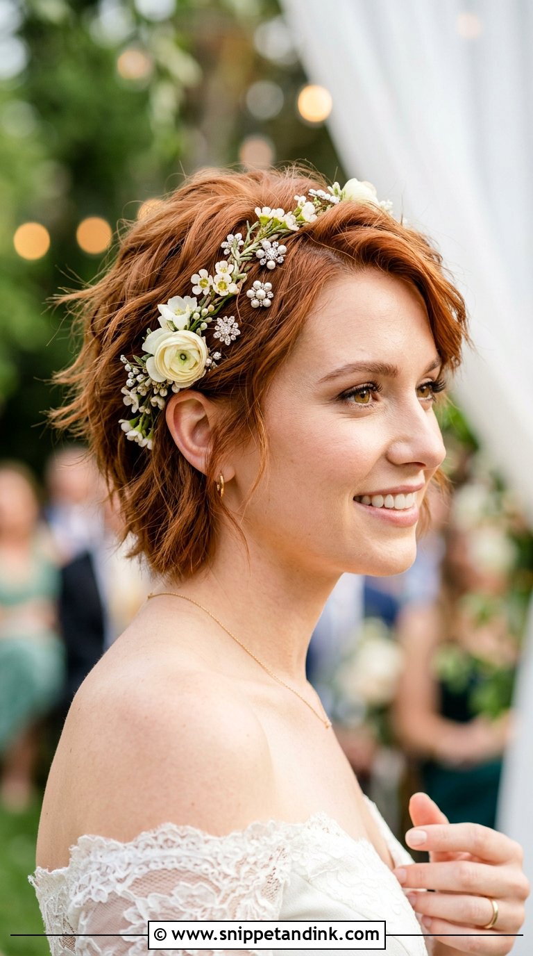 Textured Crop with Hair Accessories - Snippet and Ink - 20 Brides with Short Hair Ideas