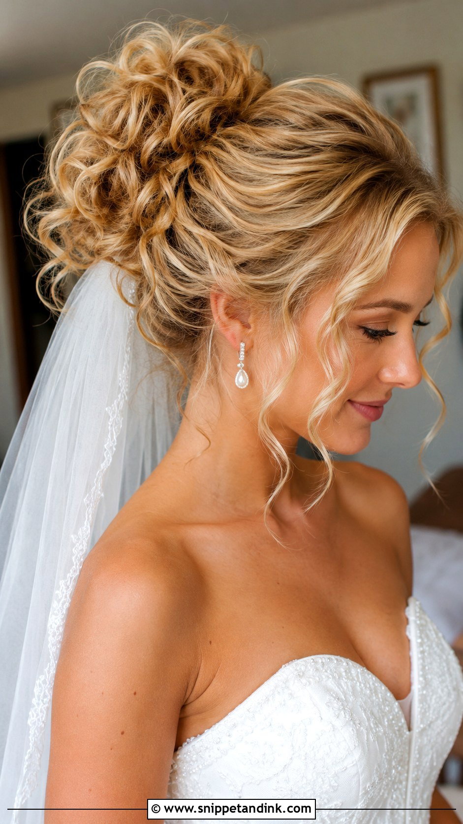 Textured Curly Updo With Veil - Snippet and Ink - 20 Curly Hair with Veil Ideas