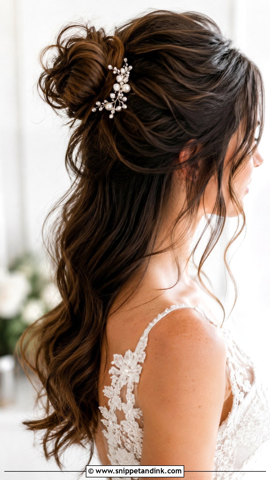 Textured Half Up Bun - Snippet and Ink - 20 Brunette Bride Hairstyles